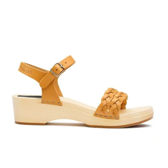 $350 NEW Swedish Hasbeens Tanja Brown Low Wood Leather Sandals Womens US 6 - Picture 8 of 9